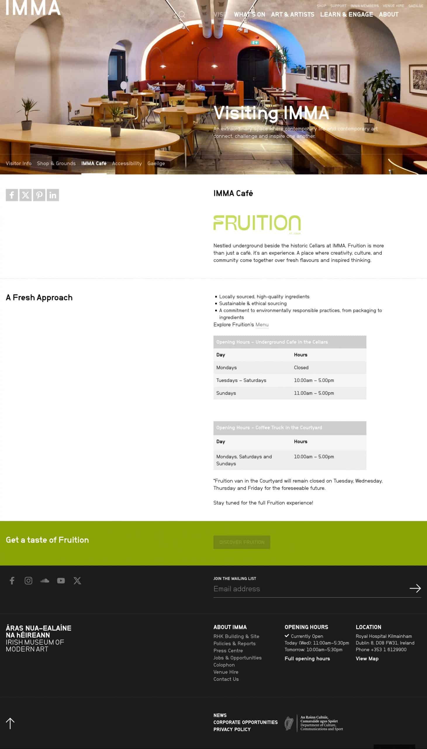 IMMA visitor lounge interior showcasing modern design and contemporary art spaces at the Irish Museum of Modern Art in Dublin Ireland.