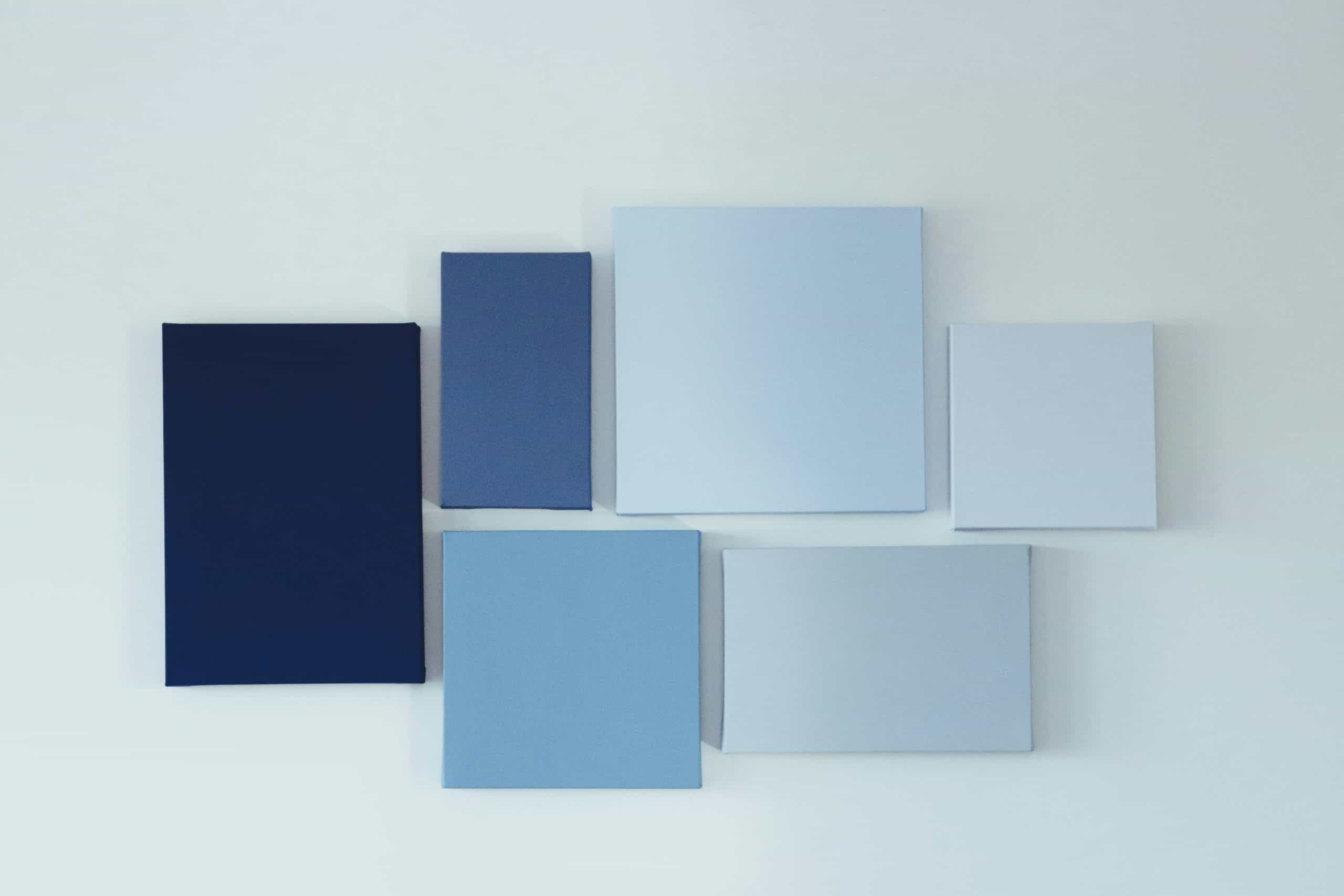 Blue color palette artwork displaying shades of blue and white, modern design, minimalistic aesthetic, perfect for branding, creative projects, and interior decor.