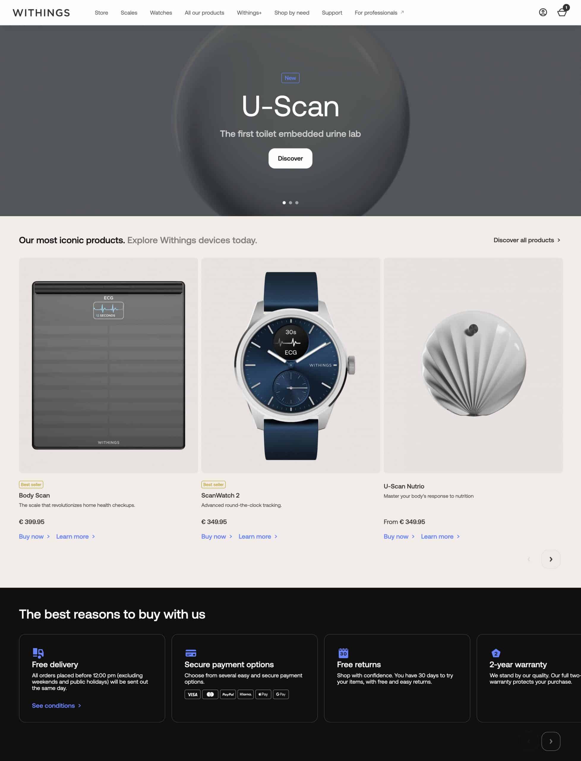 Modern Withings smartwatch with sleek design and health tracking features.